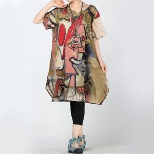 SYFS thc Art Abstract Dress Shirt Size 4XL Lagenlook Longline